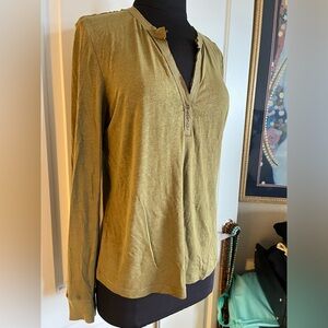 Young fabulous and broke olive tunic, long sleeve T-shirt. Button front. S